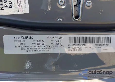 2019 Dodge Charger Sxt Rwd из США, поврежденный, VIN 2C3CDXBG9KH736569